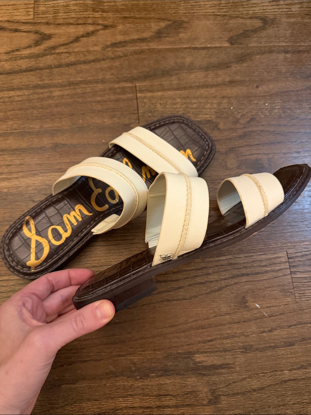 Sam Edelman Haydee Ivory/Brown Slide Sandals Sz 8.5
